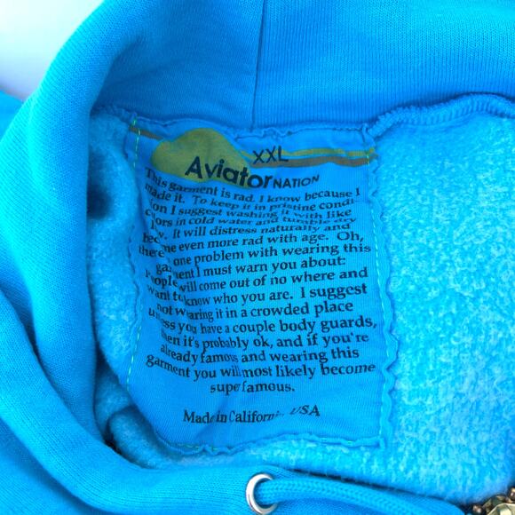 Aviator Nation Full Zip Hoodie Austin Texas Women’s Men’s XXL 2X Neon Blue - Picture 3 of 10